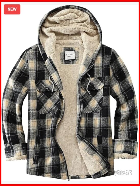 Jackets & Blazers - Sherpa Lined Fleece Jacket Full Zip Plaid Hooded Casual Winter